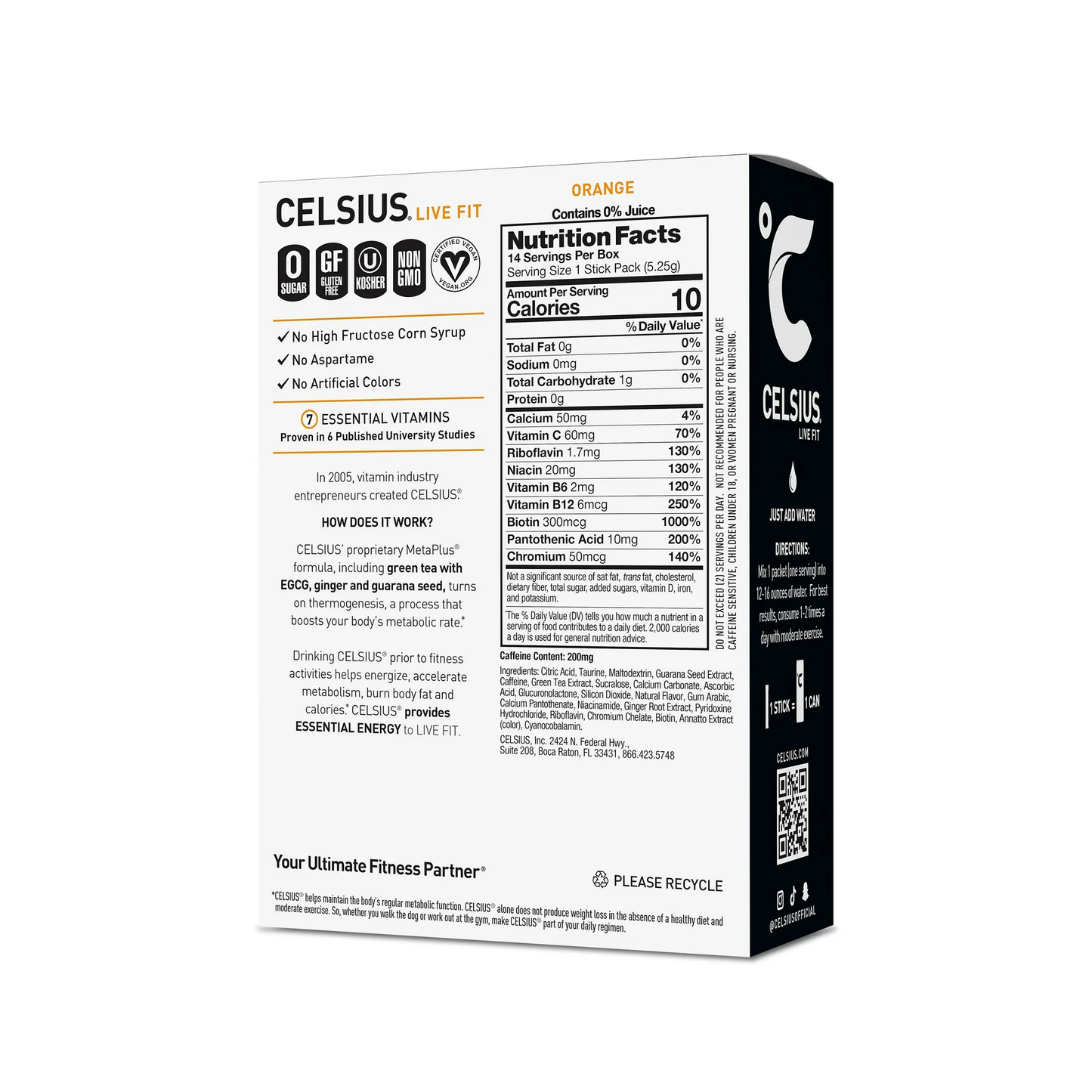 CELSIUS On The Go Energy Drink Mix, Orange (14 Stick Pack)
