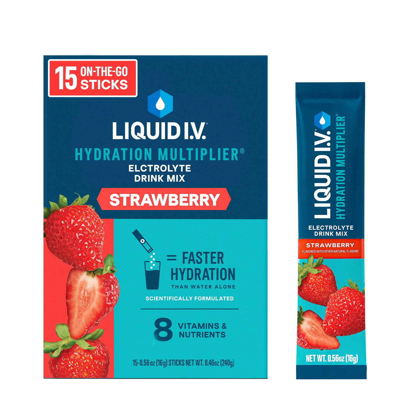 Liquid I.V. Strawberry Hydration Multiplier Powdered Electrolyte Drink Mix, 15 Count Packets