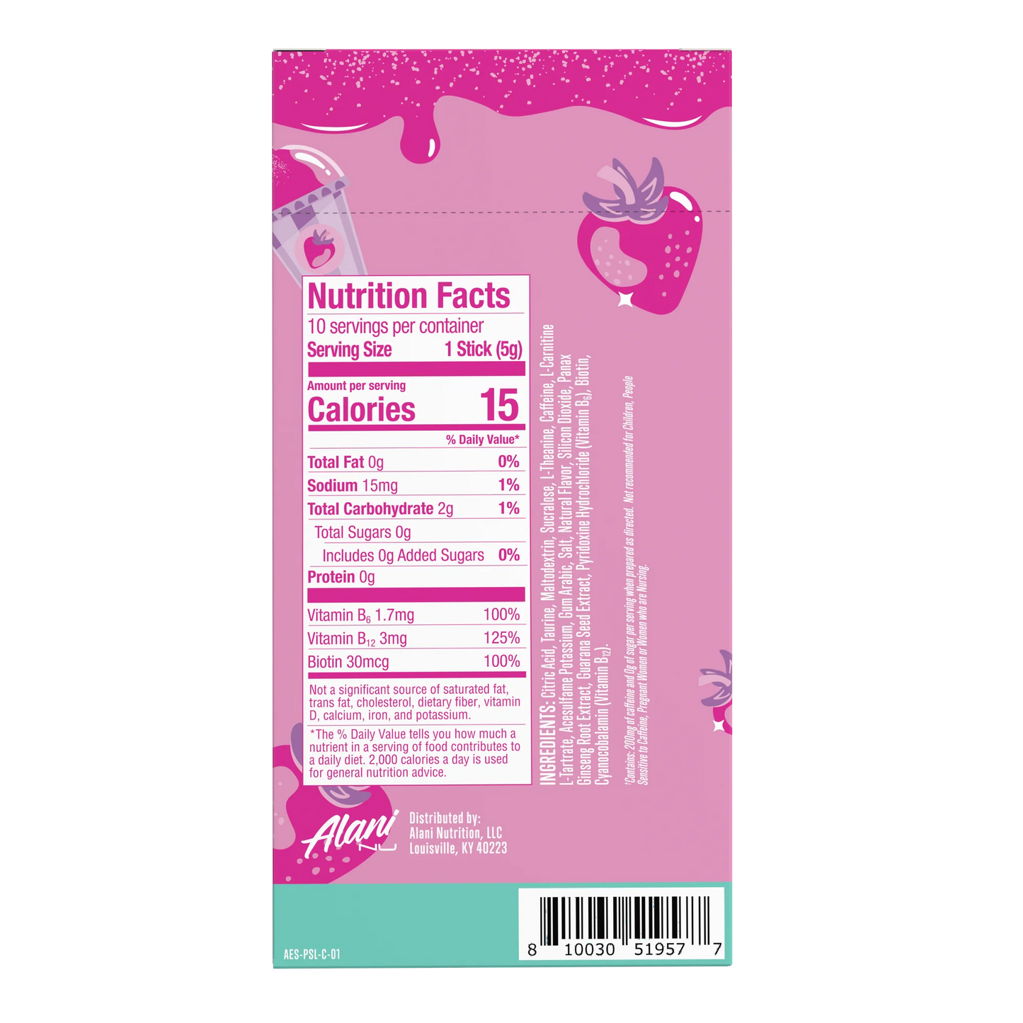 Alani Nu Energy Sticks, Pink Slush, 10 Count, 200mg Caffeine, Zero Sugar