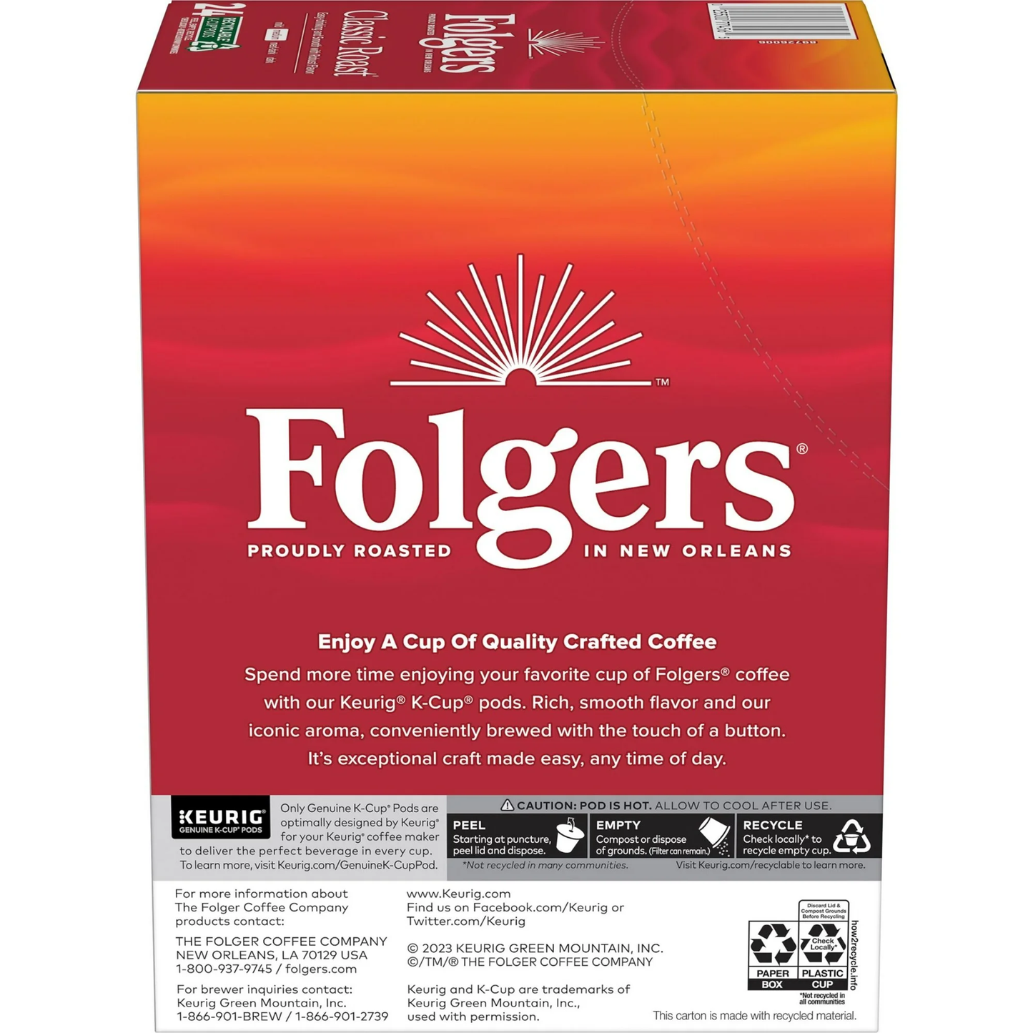 Folgers Classic Roast, Medium Roast Coffee, Keurig K Cup Pods, 24 Count Box