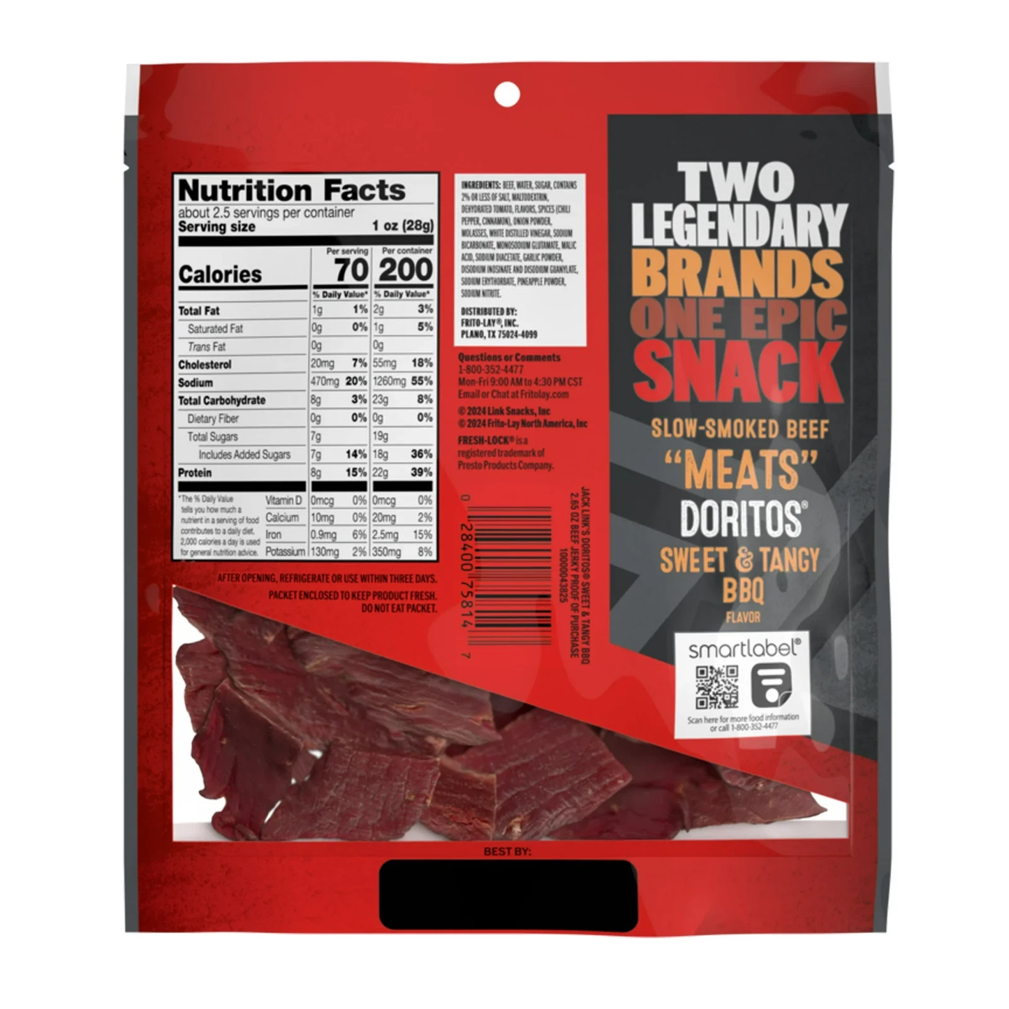 Jack Link's Beef Jerky Doritos Sweet and Tangy BBQ, 2.625 Ounce