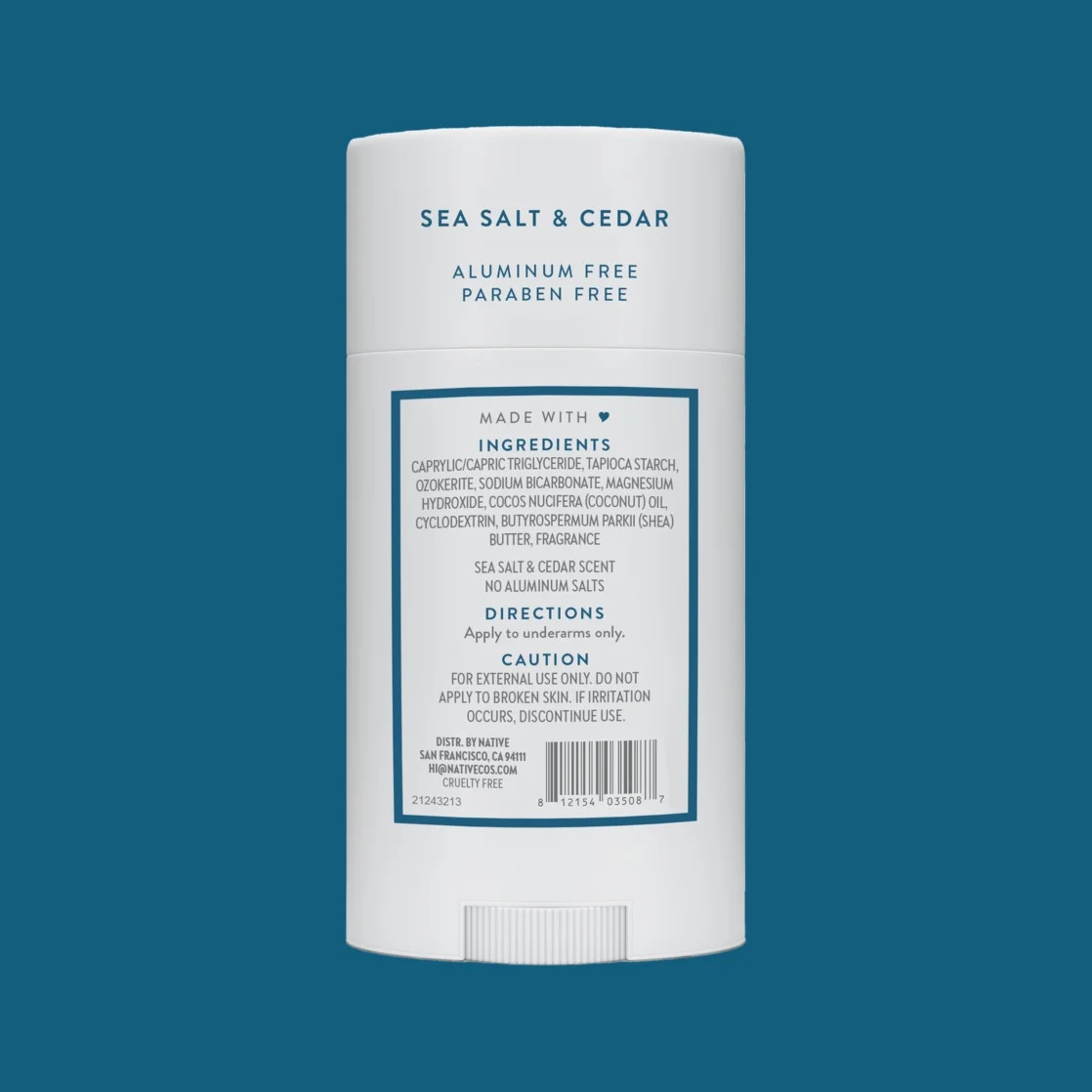 Native Deodorant, Aluminum Free, Sea Salt & Cedar, for Women and Men, 2.65 oz