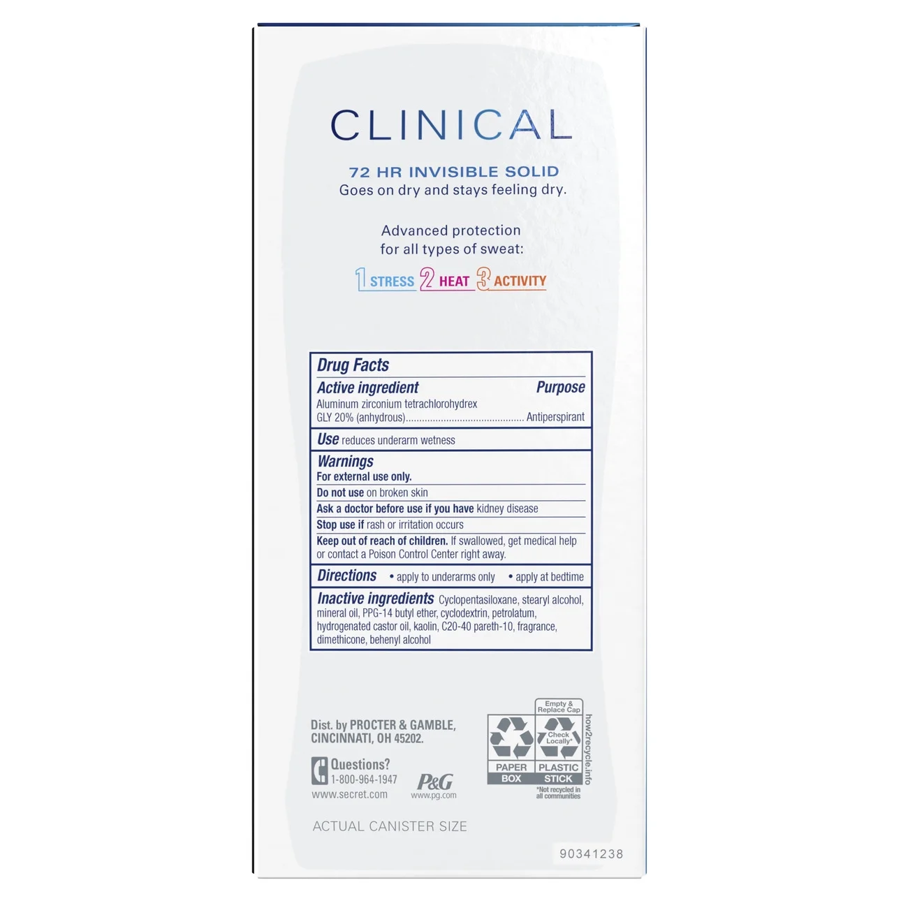 Secret Clinical Invisible Solid Antiperspirant and Deodorant for Women Stick, Clean Lavender, 2.6 oz