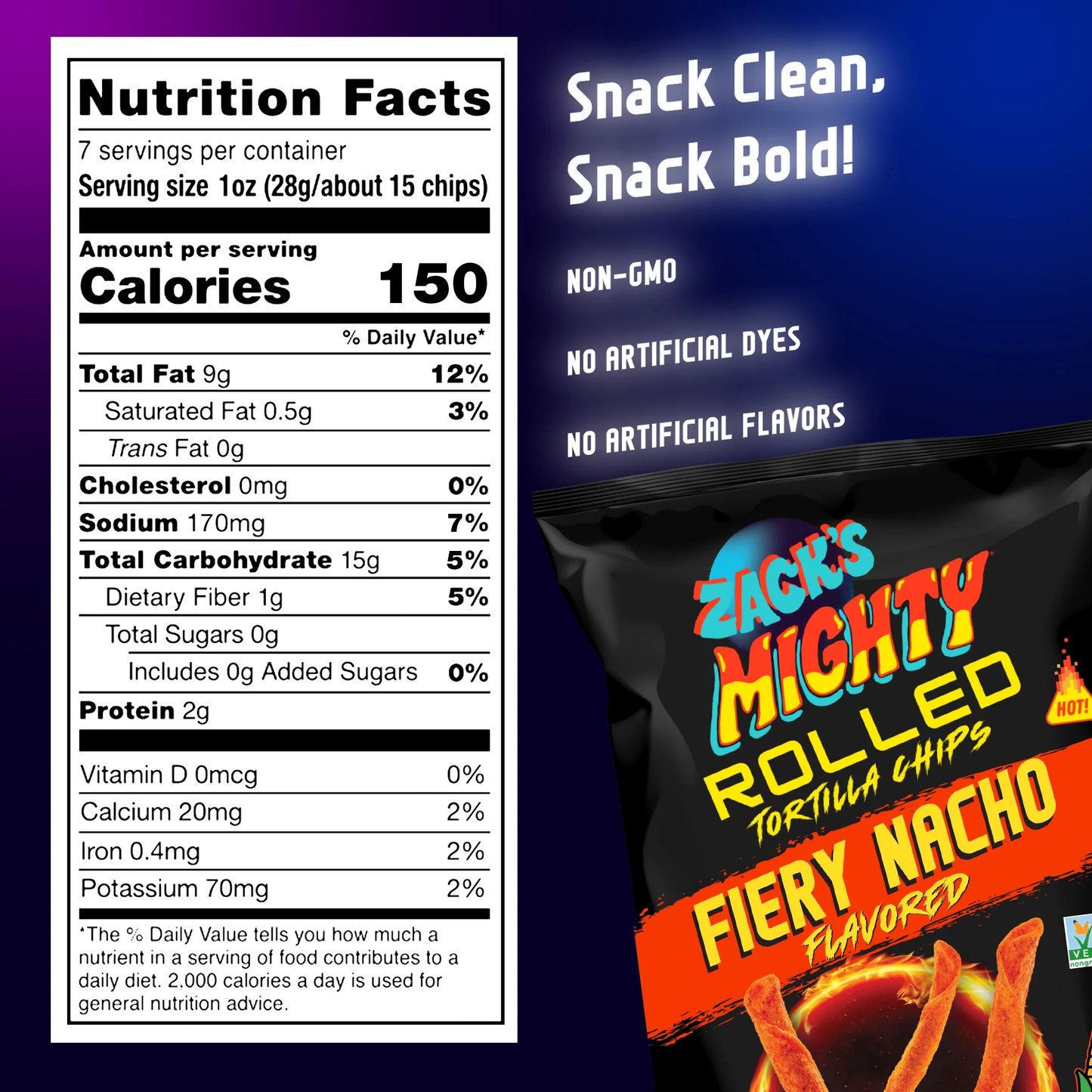 Zack's Mighty Fiery Nacho Rolled Tortilla Chips, 7 oz