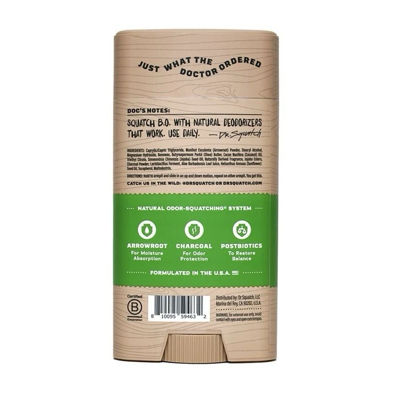 Dr. Squatch Cool Fresh Aloe Natural Deodorant for Men, 2.65 oz