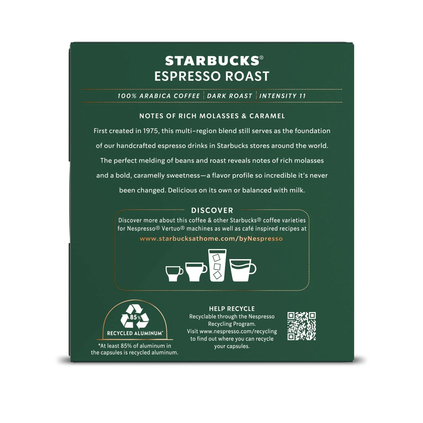 Starbucks Nespresso Espresso Roast, Dark Roast Nespresso Pods, 10 Count