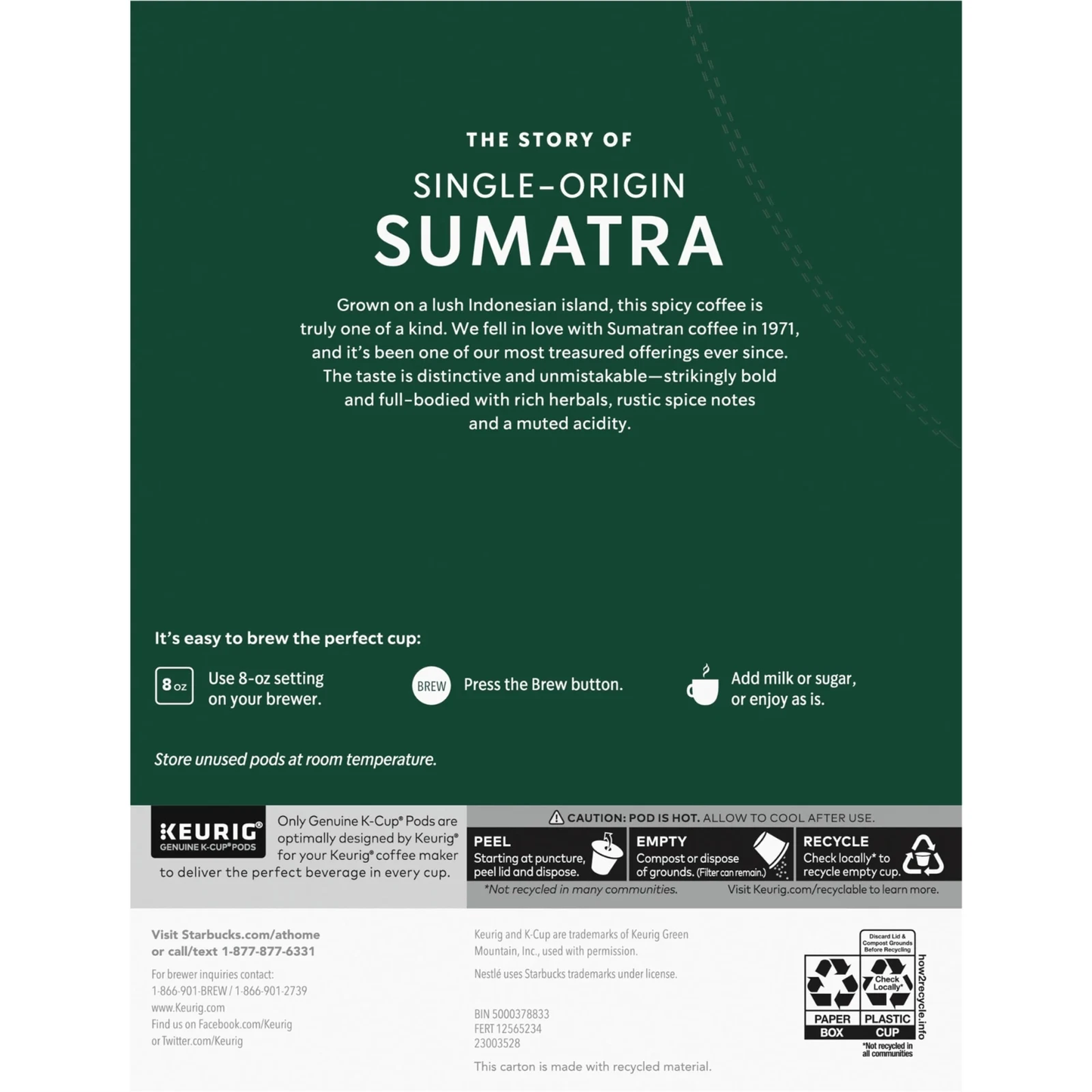 Starbucks, Sumatra Dark Roast K-Cup Coffee Pods, 44 Count K Cups