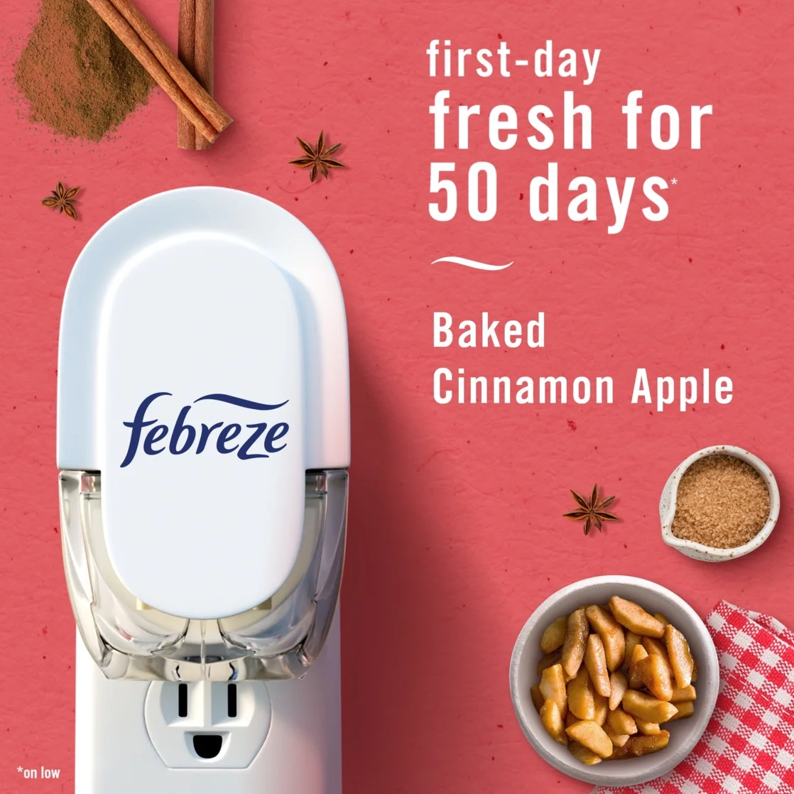 Febreze Plug In Air Freshener Odor-Fighting Scented Oil 2 Refill Cinnamon Apples