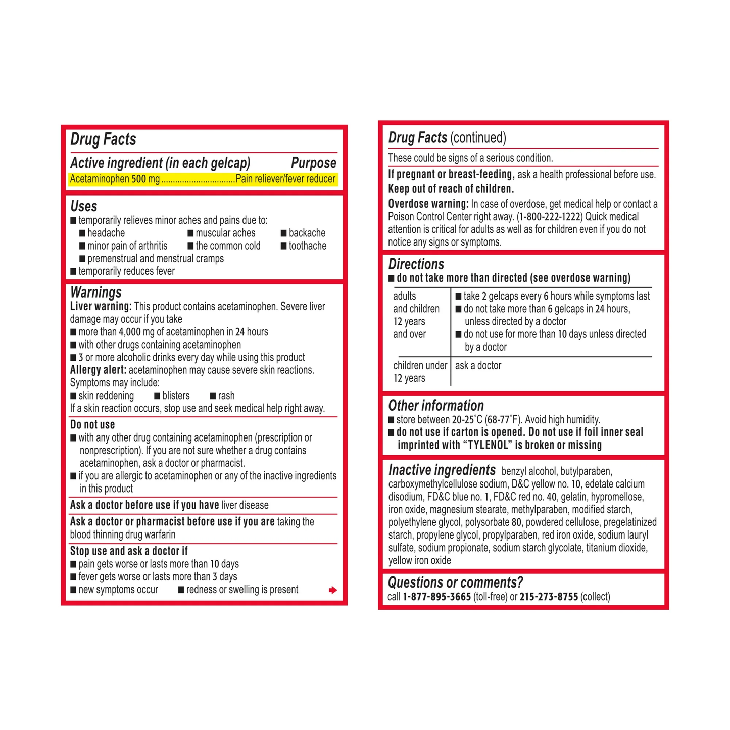 Tylenol Extra Strength 500 mg Acetaminophen Rapid Release Gels, 100 Count
