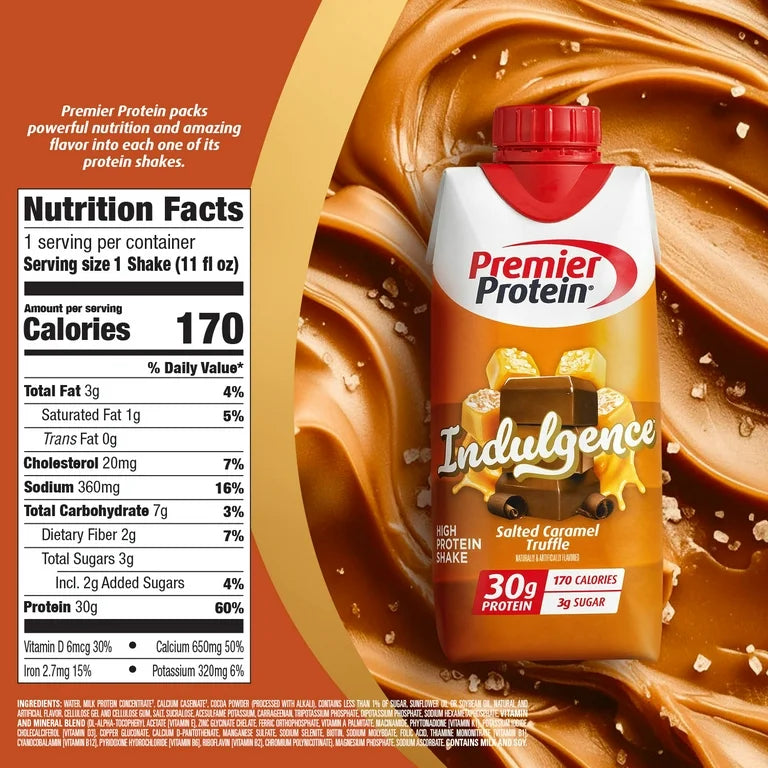 Premier Protein Indulgence Protein Shake, Salted Caramel Truffle, 30g Protein, 11 fl oz, 4 Ct