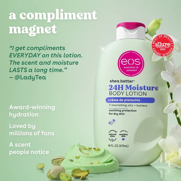 eos Shea Better Body Lotion- Creme de Pistachio, 24H Moisture for Dry Skin, 16 fl oz