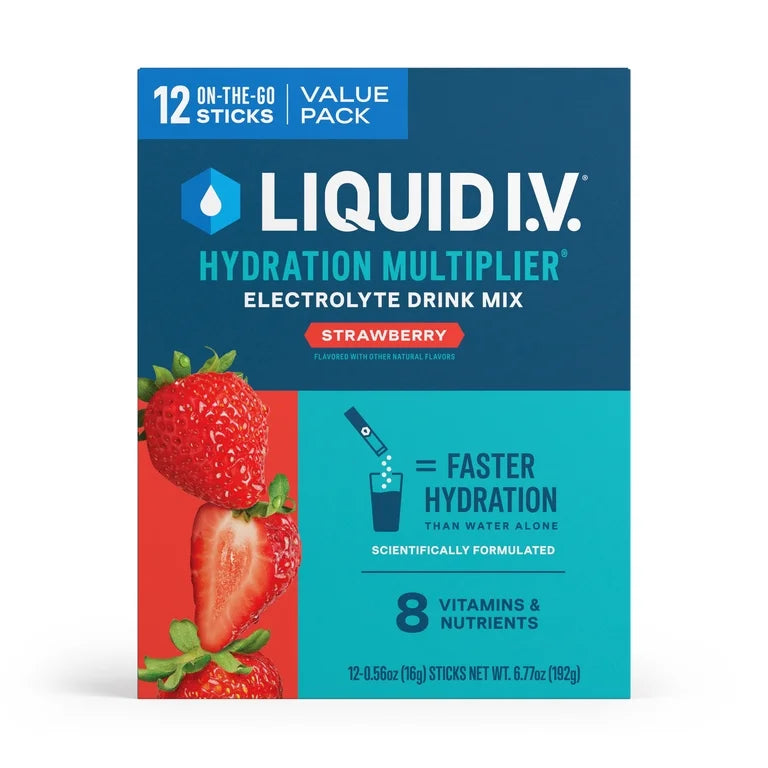 Liquid I.V. Strawberry Hydration Multiplier Powdered Electrolyte Drink Mix, 12 Count Packets