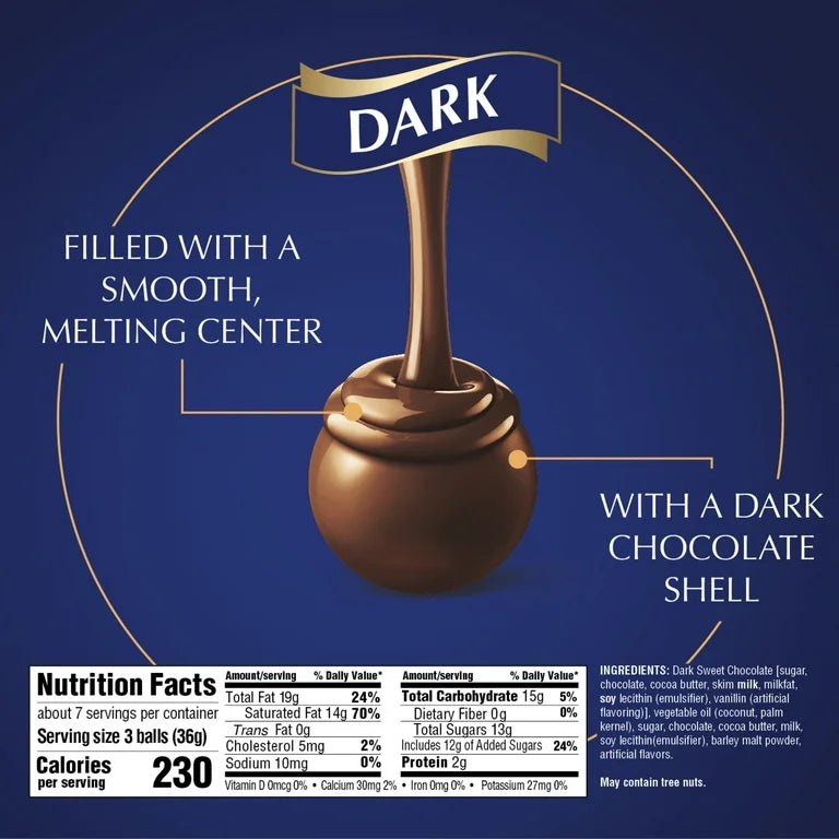 Lindt Lindor Dark Chocolate Candy Truffles, 8.5 oz. Bag