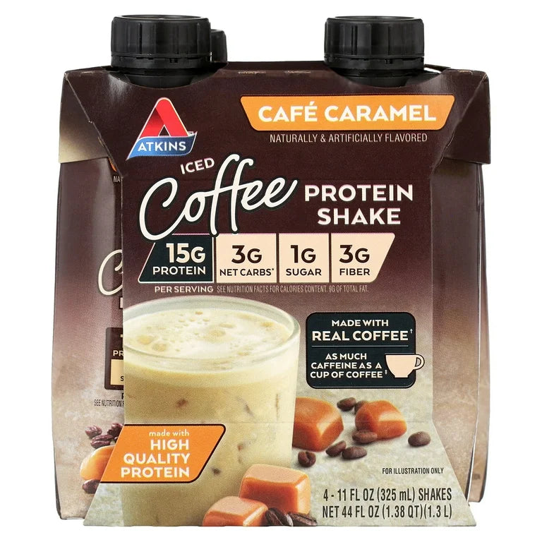 Atkins Protein Shake, Iced Coffee Café Caramel, Keto Friendly, 15g Protein, Caffeinated, 4 Count