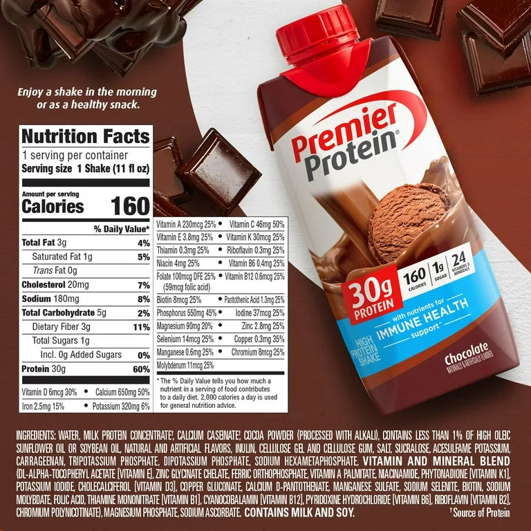 Premier Protein Shake, Chocolate, 30g Protein, 11 Fl Oz, 4 Ct