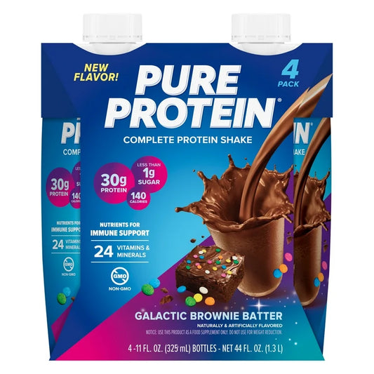 Pure Protein, Galactic Brownie Batter Complete Protein Shake, 30g Protein, 11 fl oz, 4 Ct