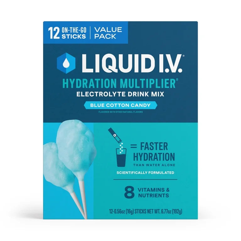 Liquid I.V. Blue Cotton Candy Hydration Multiplier Powdered Electrolyte Drink Mix, 12 Ct Packets