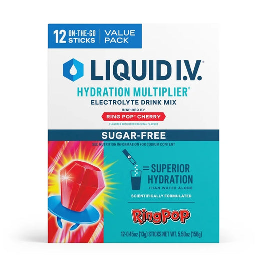 Liquid I.V. Ring Pop Cherry Sugar-Free Hydration Multiplier Powdered Electrolyte Drink Mix, 12 Count