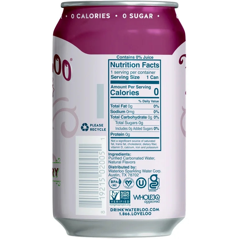 Waterloo Sparkling Water, Black Cherry, 12 fl oz, 8 Pack Cans