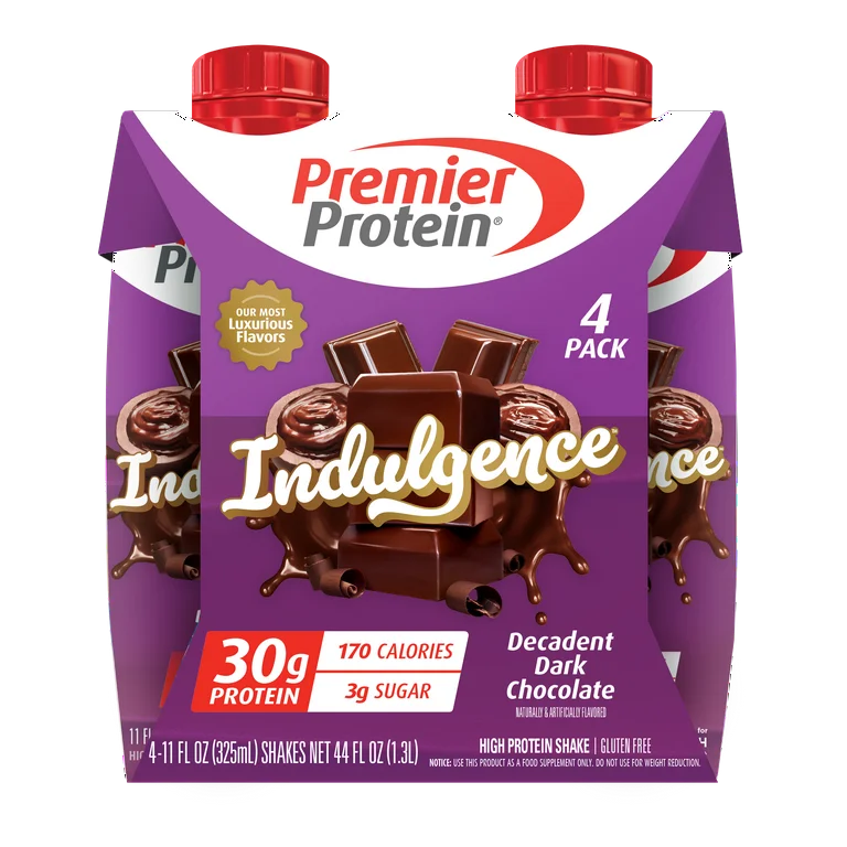 Premier Protein Indulgence Protein Shake, Decadent Dark Chocolate, 30g Protein, 11 fl oz, 4 Ct