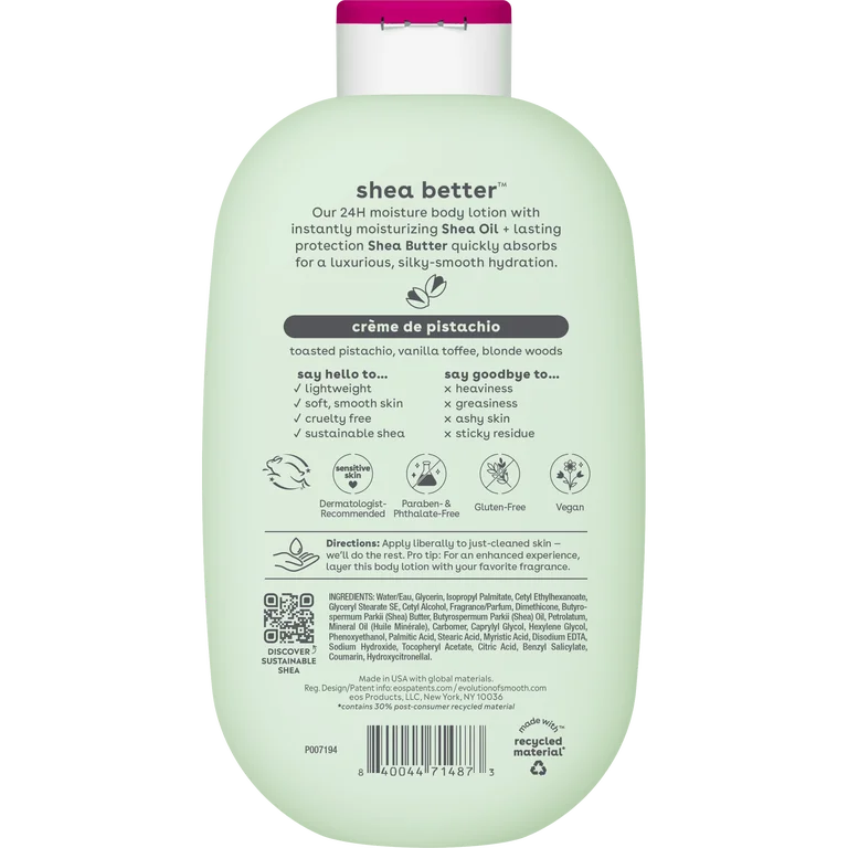 eos Shea Better Body Lotion- Creme de Pistachio, 24H Moisture for Dry Skin, 16 fl oz