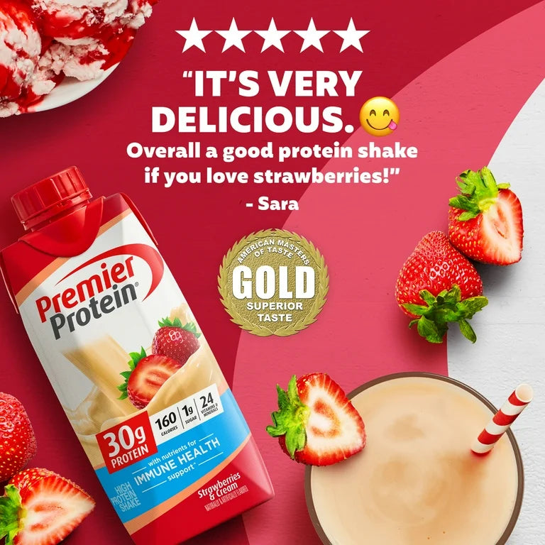 Premier Protein Shake, Strawberries & Cream, 30g Protein, 11 Fl Oz, 4 Ct