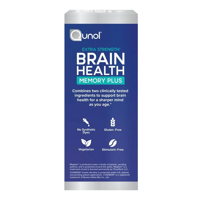 Qunol Brain Health Memory + Tablet with 1000mg of Magnesium L-Threonate, and 500mg of Citicoline, 60ct