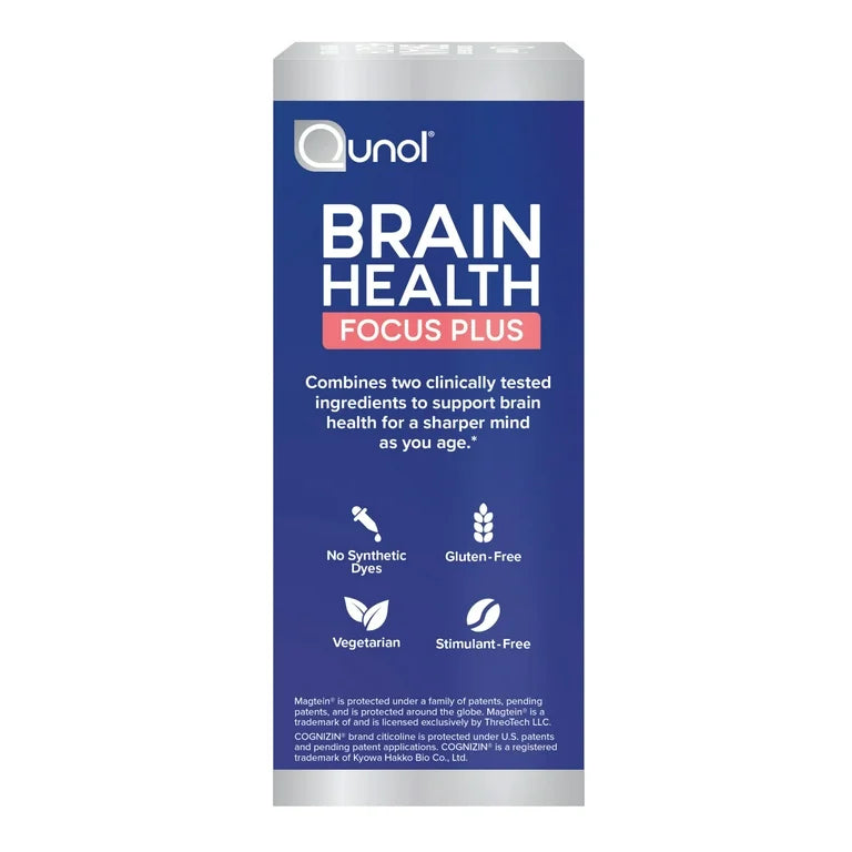 Qunol Brain Health Focus + Tablet with 1000mg Magnesium L-Threonate, 250mg Citicoline, 60ct