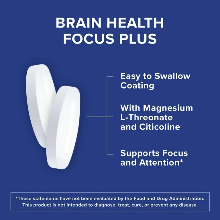 Qunol Brain Health Focus + Tablet with 1000mg Magnesium L-Threonate, 250mg Citicoline, 60ct