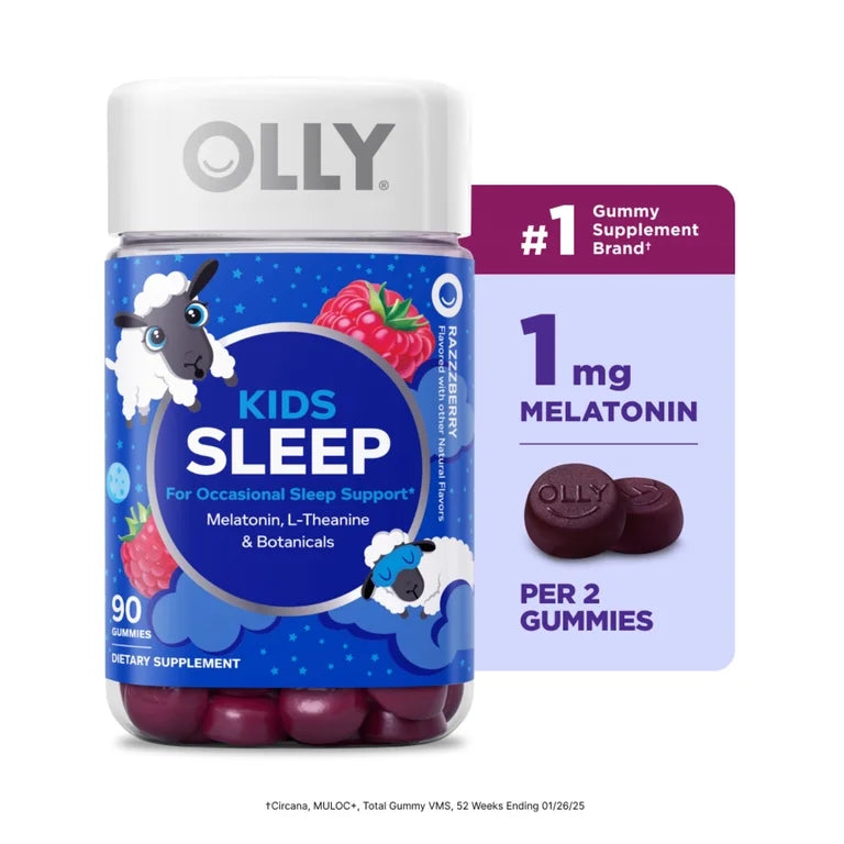 OLLY Kids Sleep Gummies Ages 4+, 1 mg Melatonin per 2 gummies serving, Occasional Sleep Support, 90 Count