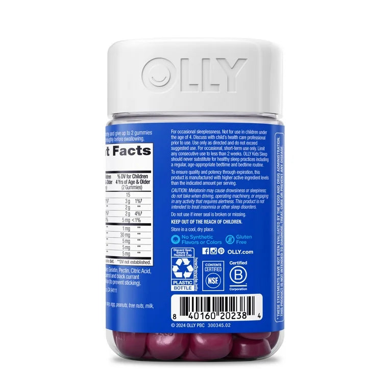 OLLY Kids Sleep Gummies Ages 4+, 1 mg Melatonin per 2 gummies serving, Occasional Sleep Support, 90 Count