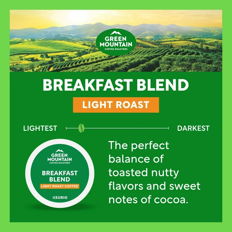 Green Mountain Coffee Roasters, Breakfast Blend Light Roast K-Cup Coffee Pods, 60 Count