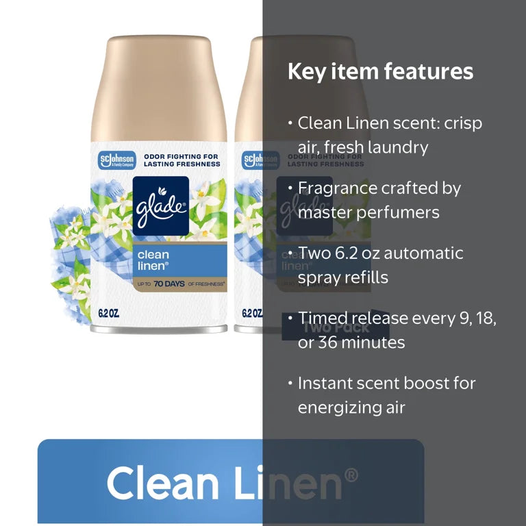 Glade Automatic Spray Refill, Air Freshener, Clean Linen, 2 Refills