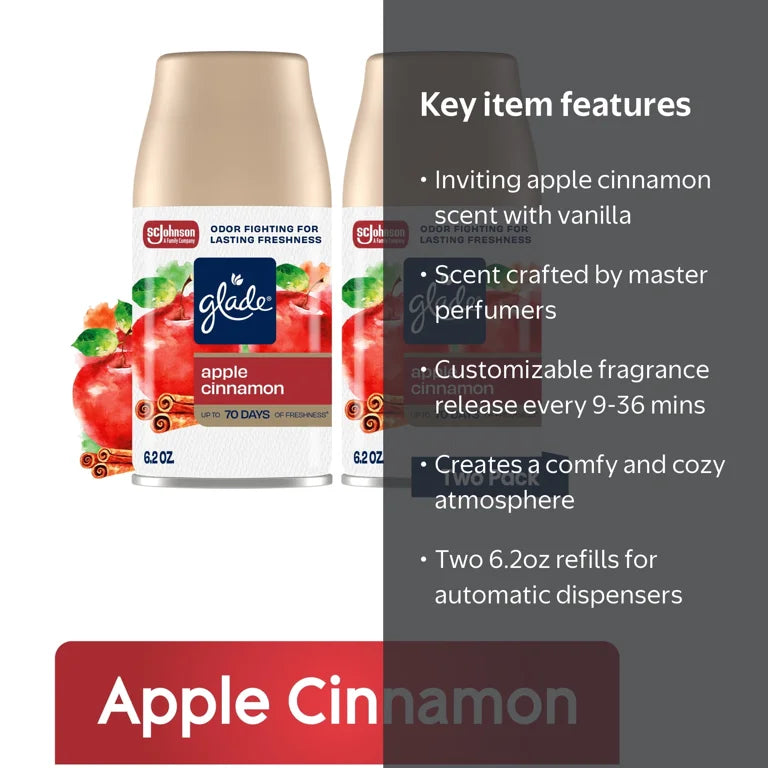 Glade Automatic Spray Refill, Air Freshener, Apple Cinnamon, 2 Refills