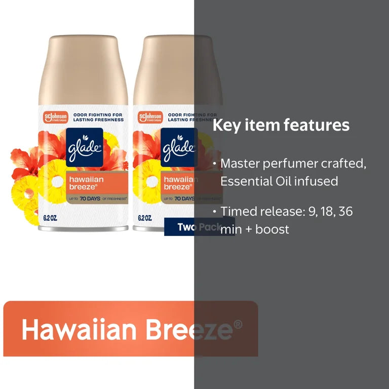 Glade Automatic Spray Refill, Air Freshener, Hawaiian Breeze, 2 Refills