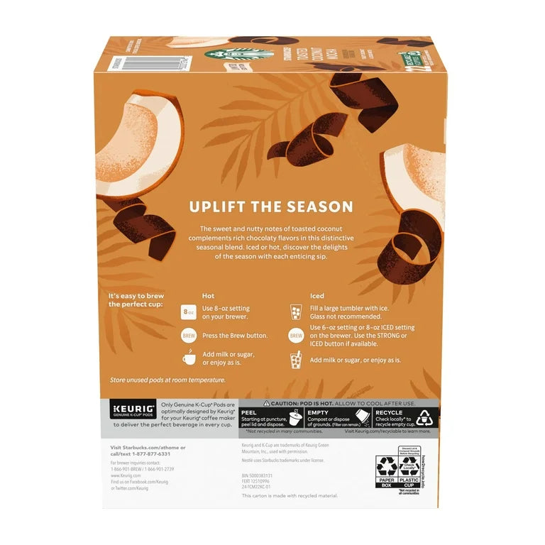 Starbucks Toasted Coconut Mocha, Hot or Iced Coffee, Flavored K-Cup Coffee Pods, 22 Count