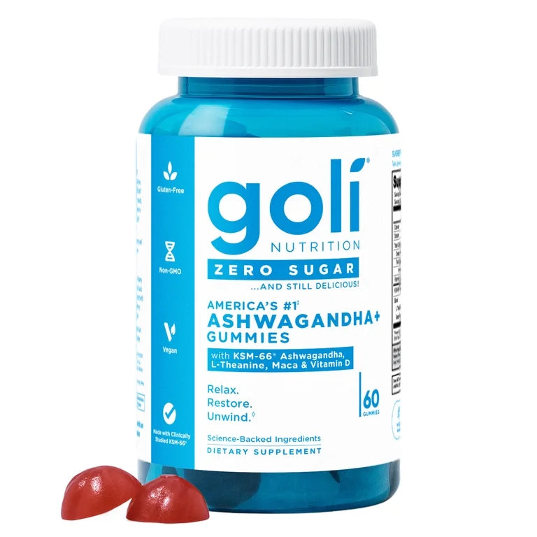 Goli Ashwagandha Zero Sugar Vegan Gummies, KSM-66 & Vitamin D, 60 Count