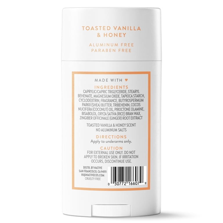 Native Deodorant For Women, Aluminum Free, 72 Hour, Solid Stick, Toasted Vanilla & Honey, 2.65 oz