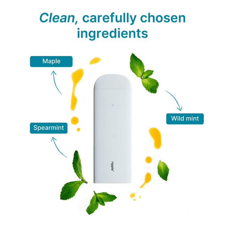 Ripple Spearmint Diffuser - 1,000 Puffs, 0% Nicotine, + Maple & Wild Mint, 100% Recyclable
