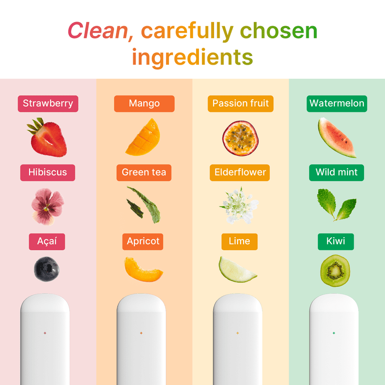 Ripple Zero Nicotine Fruity Set - Strawberry, Mango, Passion Fruit, Watermelon Aroma, 0% Nicotine Diffuser 4,000 Puffs, 4 Pack