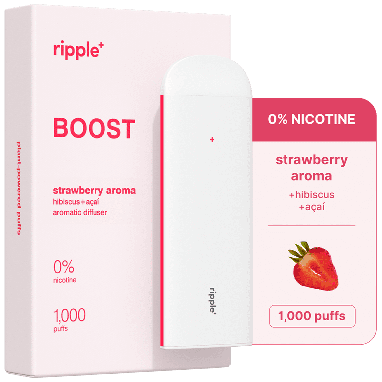 Ripple Strawberry Diffuser - 1,000 Puffs, 0% Nicotine, + Hibiscus & Açai, 100% Recyclable
