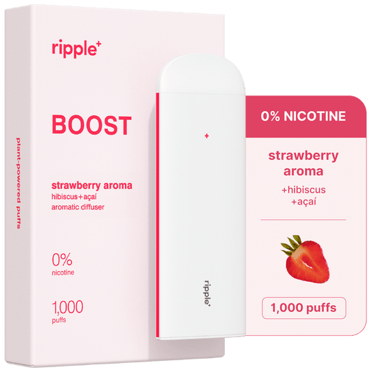 Ripple Strawberry Diffuser - 1,000 Puffs, 0% Nicotine, + Hibiscus & Açai, 100% Recyclable