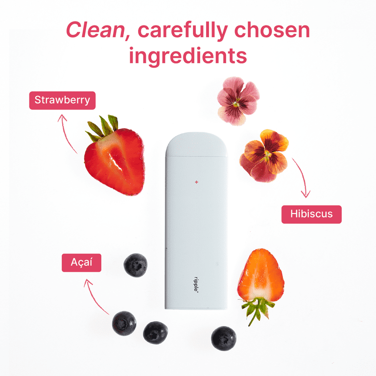 Ripple Strawberry Diffuser - 1,000 Puffs, 0% Nicotine, + Hibiscus & Açai, 100% Recyclable