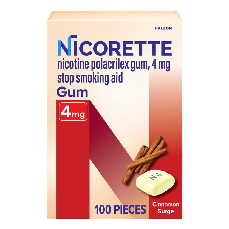 Nicorette Nicotine Gum, Stop Smoking Aids, 4 mg, Cinnamon Surge, 100 Count
