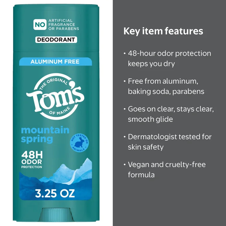 Tom’s of Maine Mountain Spring Natural Deodorant for Men and Women, Aluminum Free, 3.25 oz