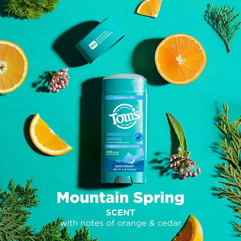 Tom’s of Maine Mountain Spring Natural Deodorant for Men and Women, Aluminum Free, 3.25 oz