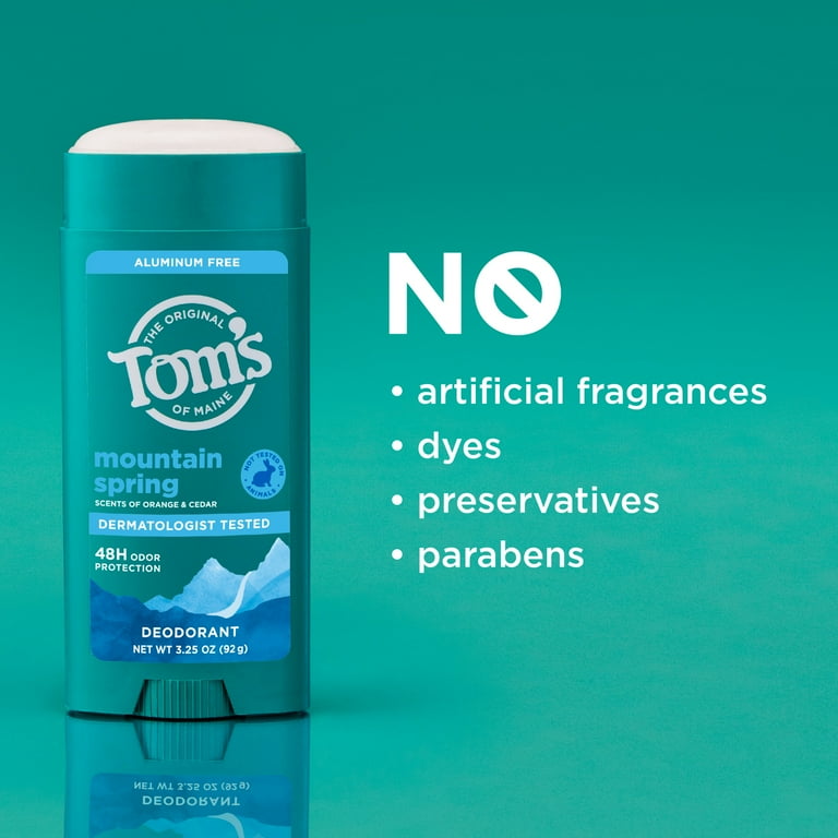 Tom’s of Maine Mountain Spring Natural Deodorant for Men and Women, Aluminum Free, 3.25 oz