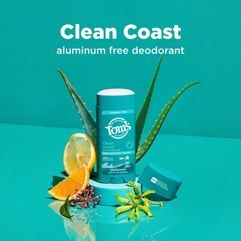 Tom’s of Maine Clean Coast Natural Deodorant for Men and Women, Aluminum Free, 3.25 oz