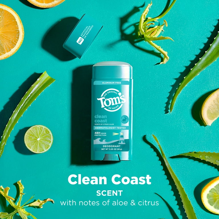 Tom’s of Maine Clean Coast Natural Deodorant for Men and Women, Aluminum Free, 3.25 oz