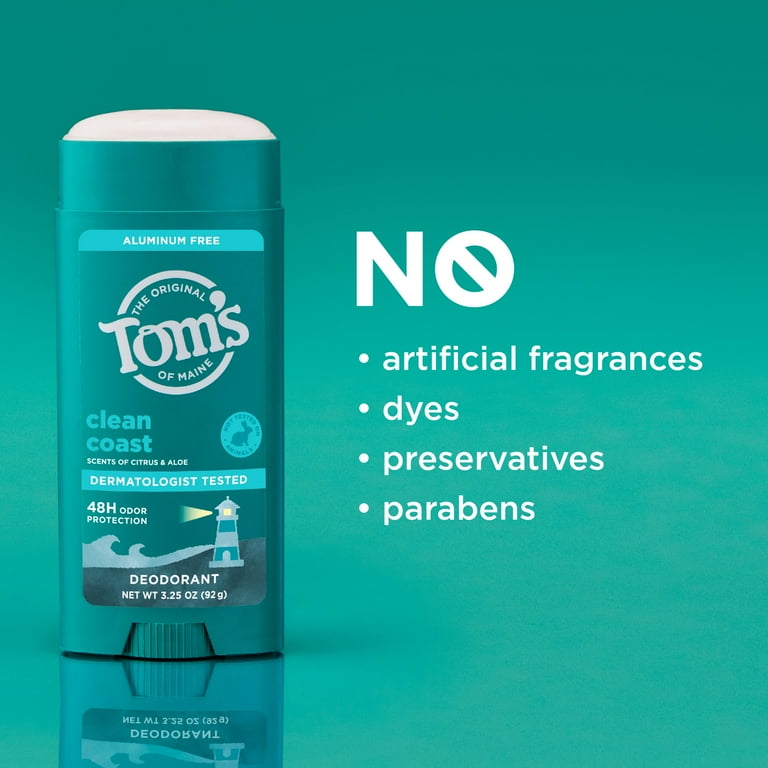 Tom’s of Maine Clean Coast Natural Deodorant for Men and Women, Aluminum Free, 3.25 oz